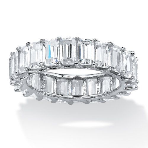 6.44 TCW Emerald-Cut Cubic Zirconia Band in Platinum over Sterling Silver | Amazon (US)