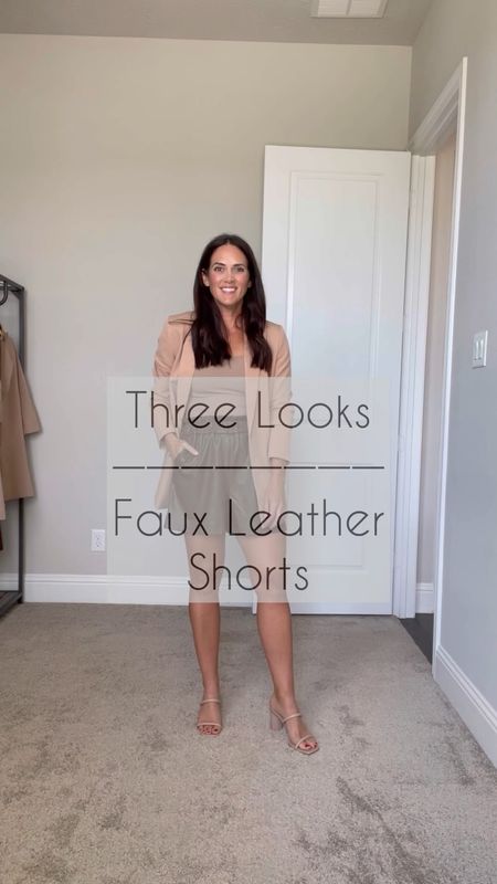 Amazon fashion
Amazon outfits - faux leather shorts styled 3 ways 
Shorts - in a small TTS
Blazer - long tailored blazer - small tts 
Sweater - light apricot - tts 
Sweater - brown tunic length - tts 
Booties - tts 


#LTKunder100 #LTKstyletip #LTKSeasonal