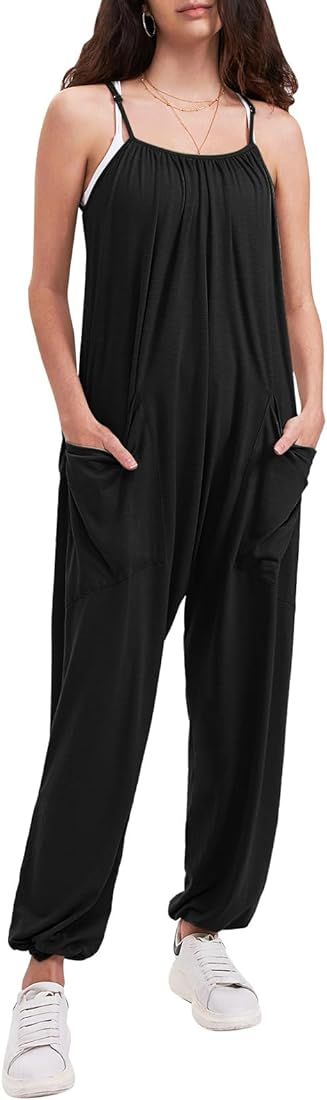 Byinns Womens 2024 Sleeveless Jumpsuits Casual Adjustable Spaghetti Strap Loose Long Pants Romper... | Amazon (US)