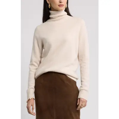 Nordstrom Classic Cashmere Turtleneck Sweater in Beige Beach at Nordstrom, Size Medium | Nordstrom
