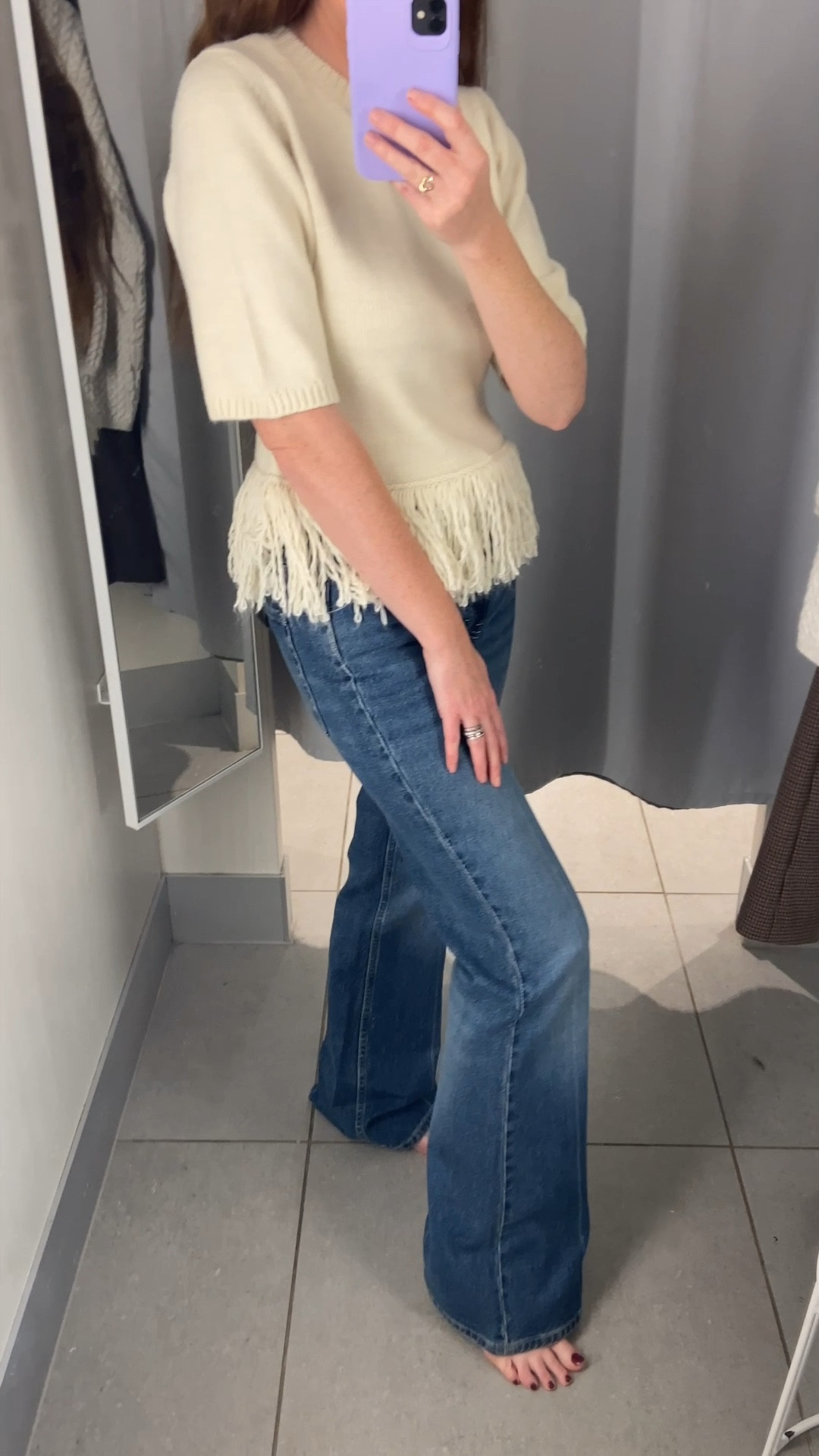 These new H&M flared jeans are giving major Victoria Beckham energy, sleek, timeless, and perfectly flattering. Paired with this cute H&M fringe top for the perfect Autumn drinks outfit! 🤎🍂🍸 fringe top, flared jeans, autumn outfits 

#LTKSaleAlert #LTKOver40 #LTKSeasonal