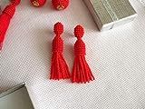 Beaded Red Tassel Earrings, Red Earrings, Red Beaded Tassel Earrings, Red Tassel, Length 2.5-4.5 inc | Amazon (US)