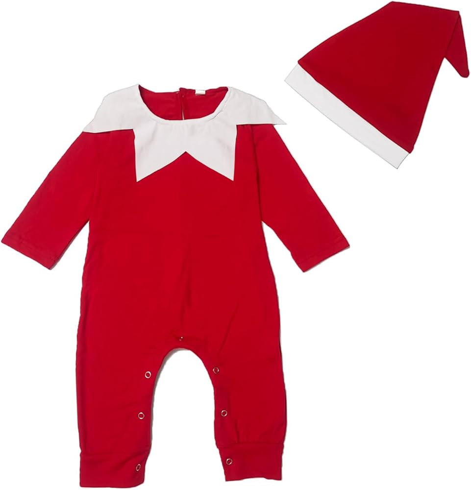 Baby Girl Boy Christmas Outfit baby Long Sleeve Santa onesie Jumpsuit + Hat Baby's Outfits Set | Amazon (US)