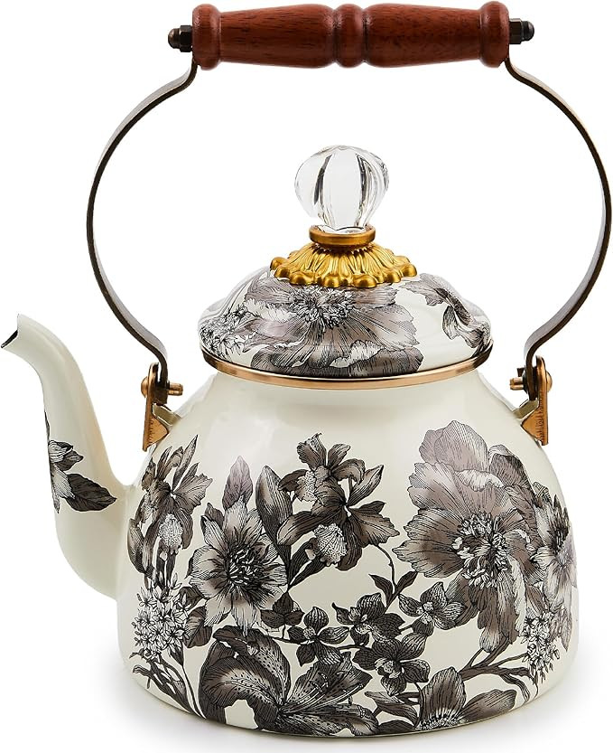 MACKENZIE-CHILDS 2-Quart Enamel Tea Kettle, Cute Tea Kettle for Stovetop, Sterling English Garden | Amazon (US)