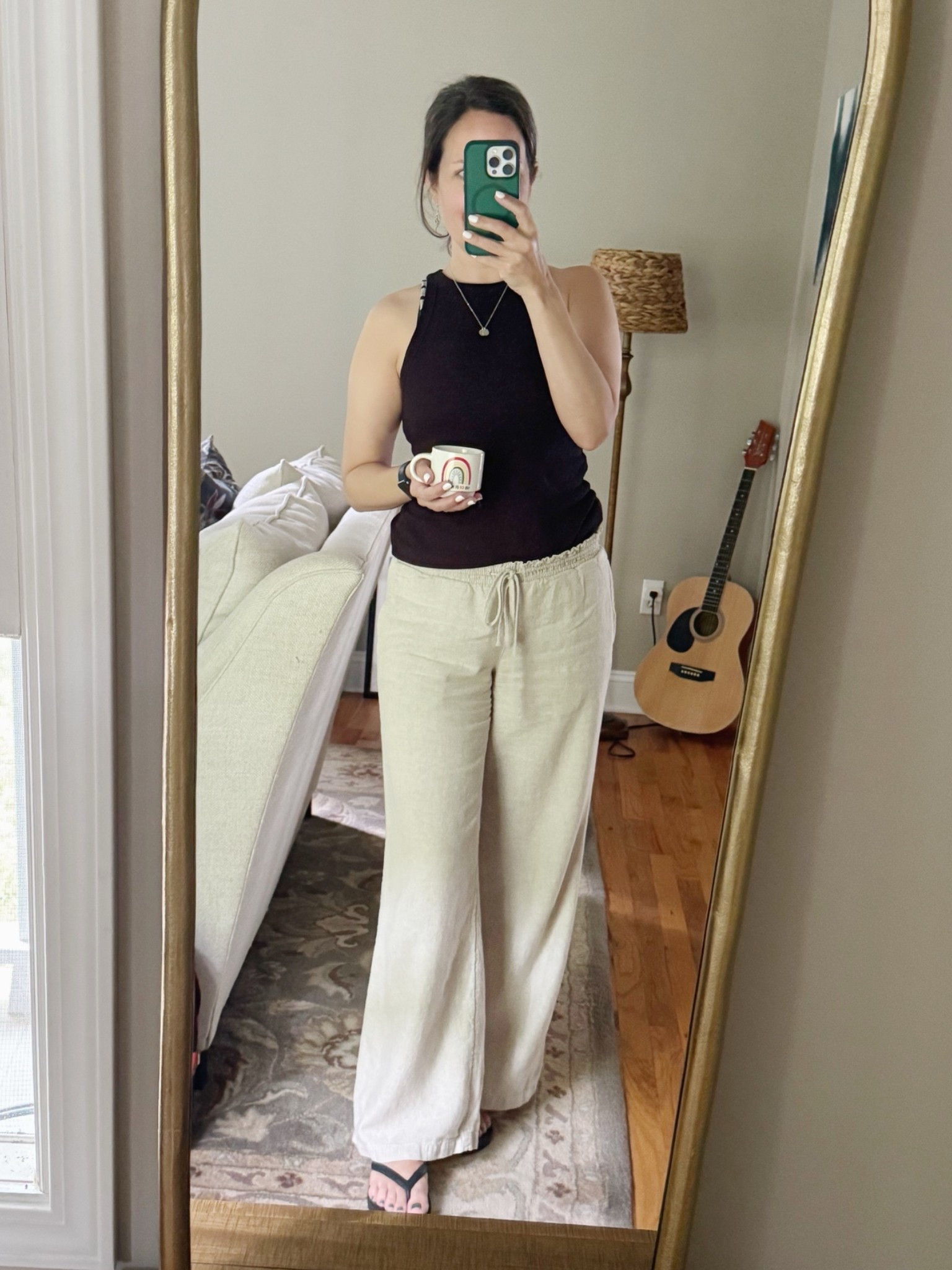 Cozy late spring day! Simple black tank, linen pants and my favorite flip flops 🖤

#LTKootd #LTKSeasonal #LTKOver40