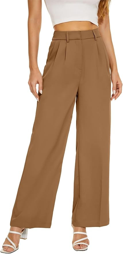 KICZOY Womens High Waist Wide Leg Dress Pants Loose Fit Back Elastic Waist Pleated Front Trousers... | Amazon (US)