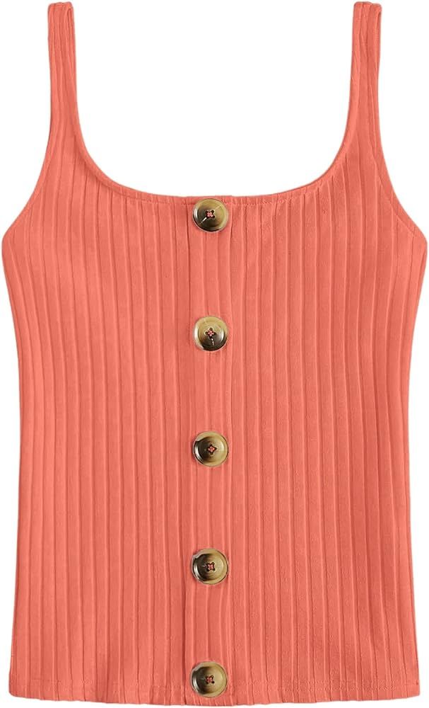 SweatyRocks Women's Sleeveless Vest Button Front Crop Tank Top Ribbed Knit Belly Shirt | Amazon (US)