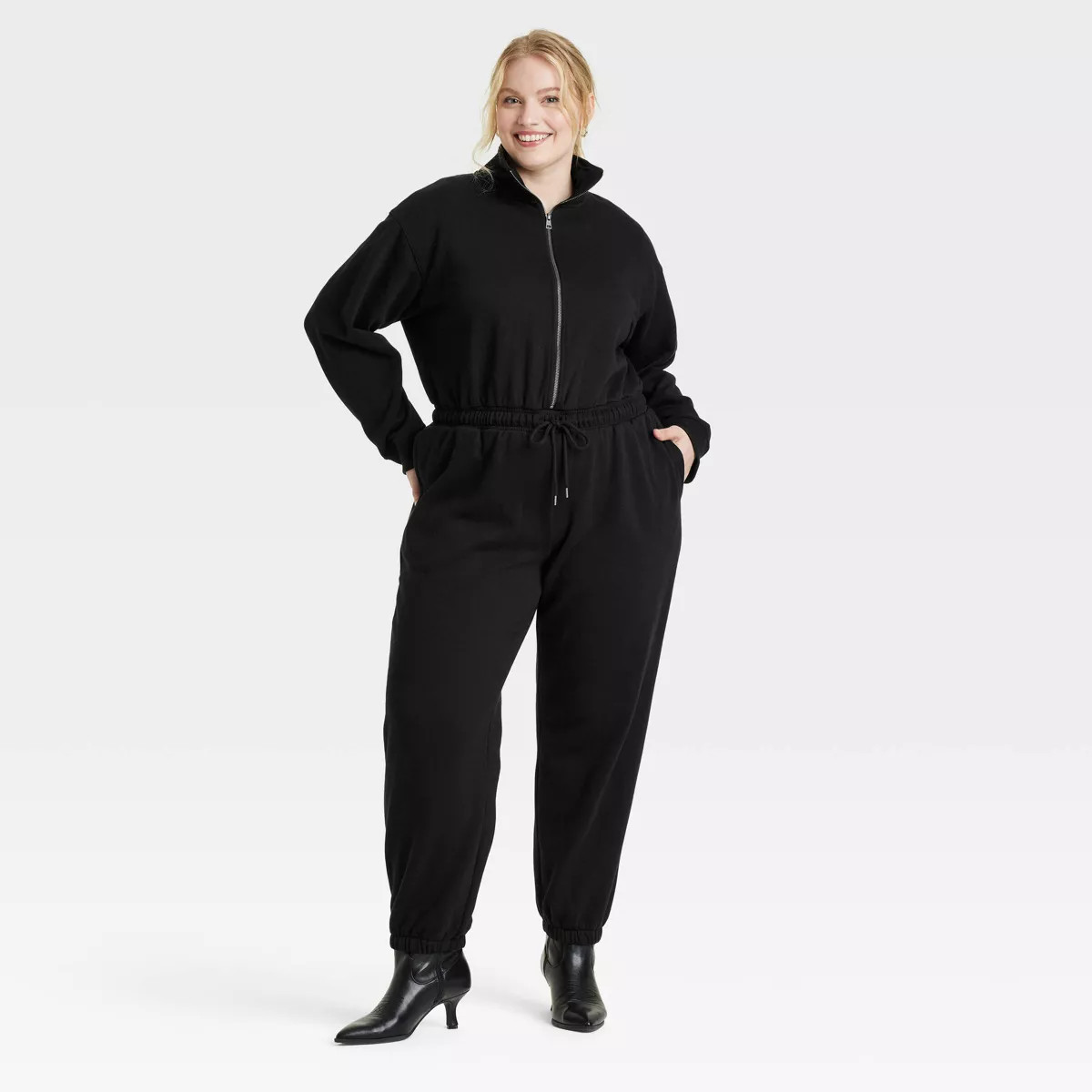 Women's Leisure Studio Long Sleeve Fleece Jumpsuit - Universal Thread™ Black 2X | Target