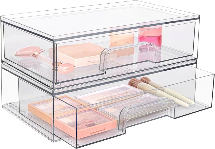 Vtopmart 12''W Clear Stackable Storage Drawers,2 Pack Acrylic Plastic Organizers Bins for Makeup ... | Amazon (US)