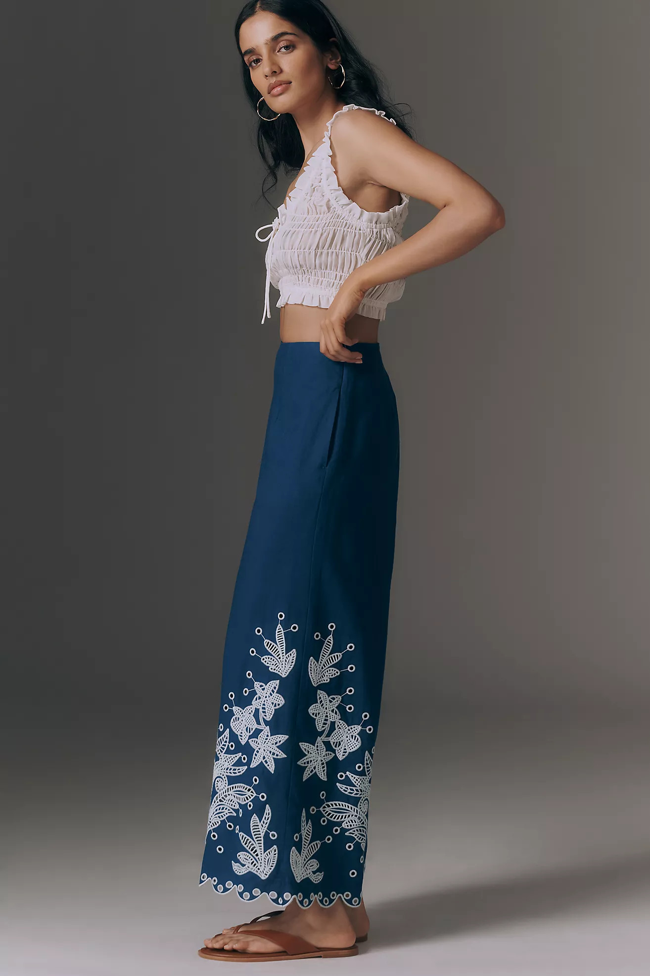 Farm Rio Linen Blend Crochet Flower Pants | Anthropologie (US)