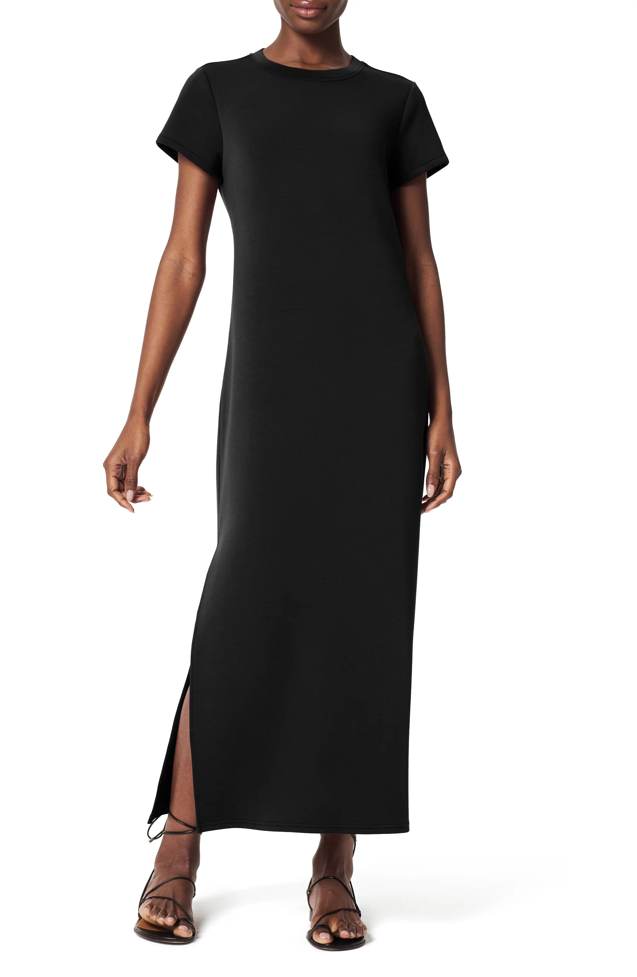 SPANX® AirEssentials Stripe Side Slit Maxi Dress in Very Black at Nordstrom, Size 1X | Nordstrom