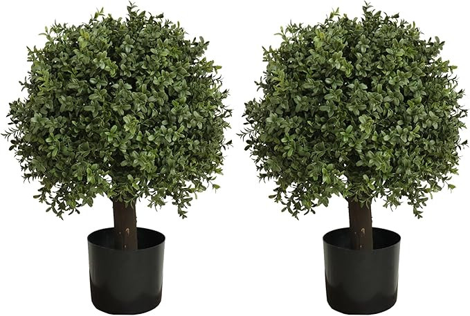 24'' Faux Boxwood Balls Topiary Trees Artificial Plants Outdoor Set of 2 Front Porch Potted | Amazon (US)