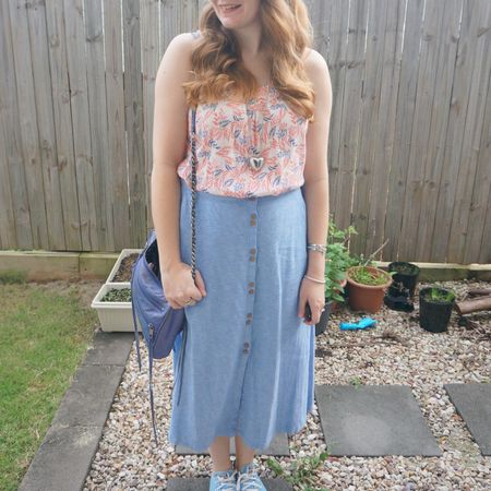 Linen button up midi skirt with a little extra colour from my printed tank 💙

#LTKaustralia