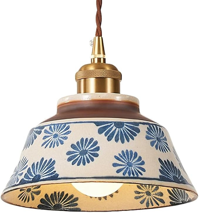 Blue and White Porcelain Pendant Light Vintage Glass Farmhouse Pendant Lighting Kitchen Island An... | Amazon (US)