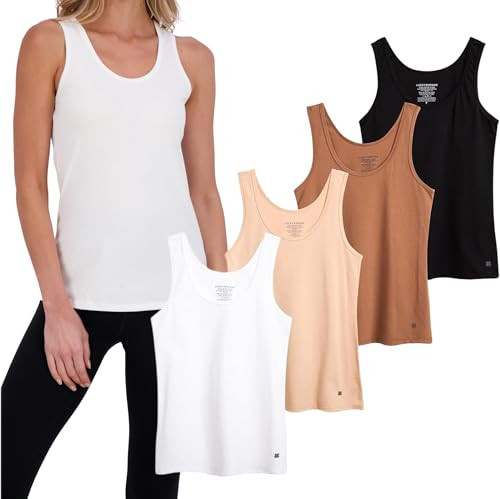 Lucky Brand Women's Tank Top - 4 Pack Stretch Cotton Scoop Neck Sleeveless T-Shirt (S-XL), Size Large, Brown | Amazon (US)
