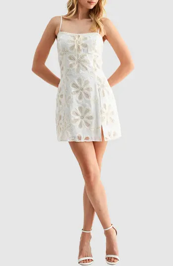 All in Favor Floral Embroidered Mini Sundress in Ivory Taupe at Nordstrom Rack, Size Large | Nordstrom Rack