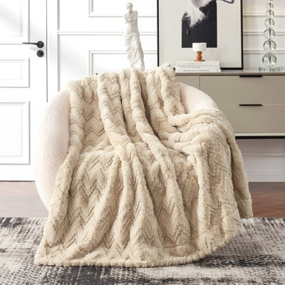 Cozy Bliss Faux Fur Throw Blanket – Ultra Soft Luxury Throw for Sofa & Bed , Perfect Gift for Women & Family(60*80,Beige Zigzag) | Target