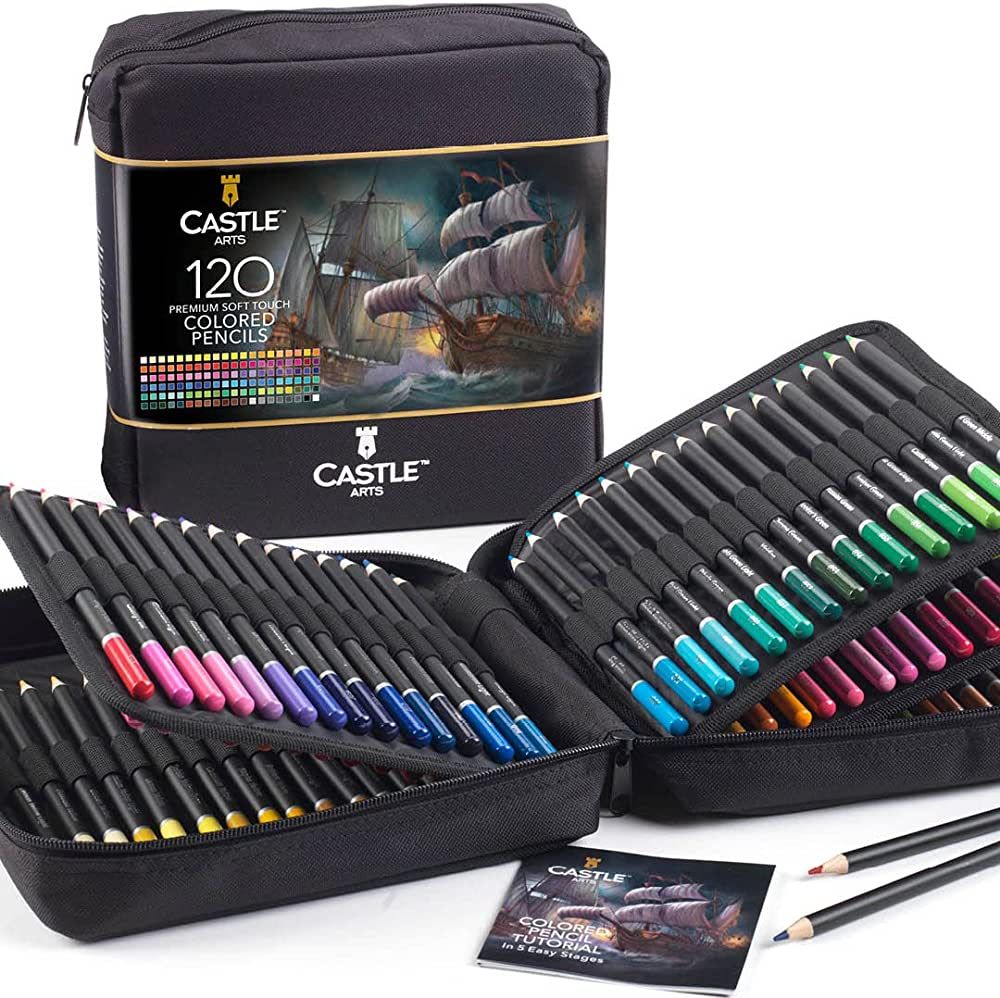 Castle Art Supplies 120 Colored Pencils Zipper-Case Set | Quality Soft Core Colored Leads for Adu... | Amazon (US)