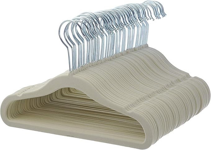 Amazon Basics Baby Kids Velvet Clothes Hangers, Beige - Pack of 50 | Amazon (US)