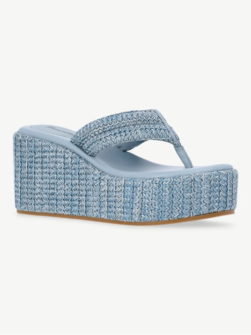 No Boundaries Raffia Platform Thong Sandals, Women's | Walmart (US)