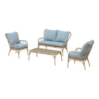 Hampton Bay Southampton 4-Piece Wicker Patio Deep Seating Set with CushionGuard Surf Blue Cushion... | The Home Depot