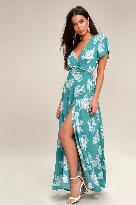 Heart of Marigold Turquoise Floral Print Wrap Maxi Dress | Lulus (US)