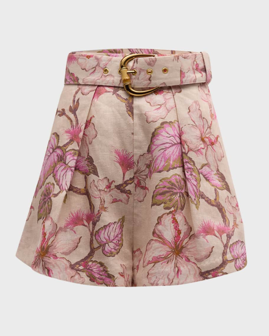 Zimmermann Matchmaker Floral Tuck Shorts | Neiman Marcus
