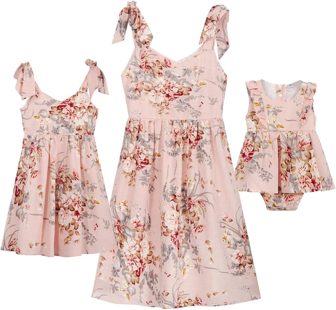 PopReal Mommy and Me Floral Printed Dresses Shoulder Straps Bowknot Chiffon Sleeveless Matching O... | Amazon (US)