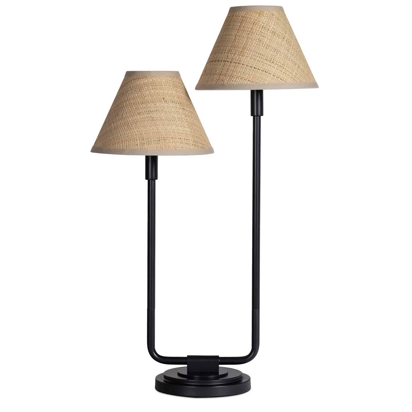 Polly Double Arm Table Lamp (Blackened Brass with Rattan Shade) | Outrageous Interiors + Design