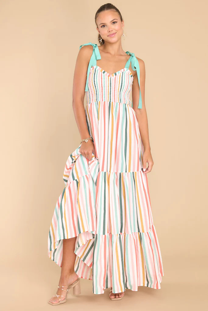 Wishing For You Desert Sage Multi Stripe Maxi Dress | Red Dress 