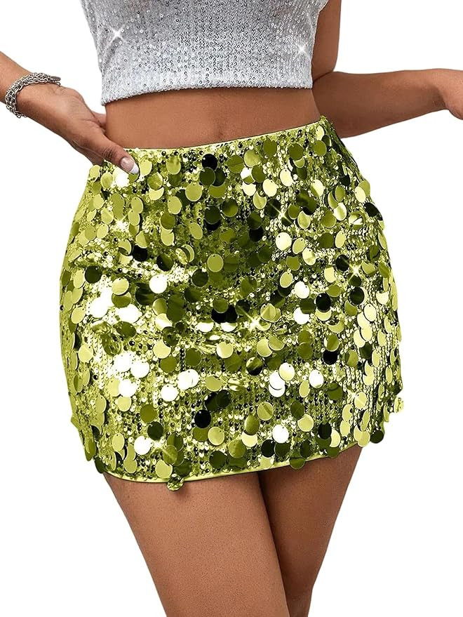 SHENHE Women's Sparkly Sequin High Waist Party Club Mini Bodycon Rave Skirt | Amazon (US)