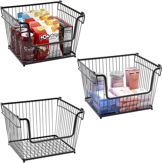 Sorbus Wire Metal Basket Bin, Stackable Storage Baskets, Cubby Bins for Food, Kitchen, Home, Pant... | Amazon (US)