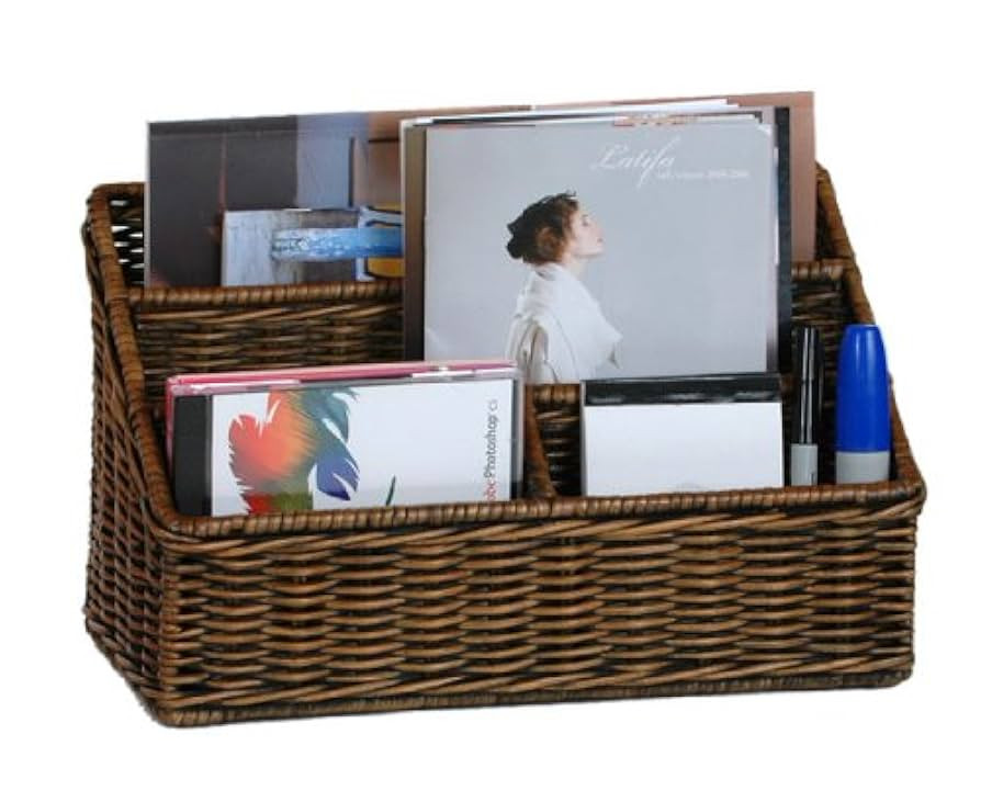 The Basket Lady Large Wicker Organizer Basket, 12.5 in W x 6 in D x 7.5 in H, Antique Walnut Brow... | Amazon (US)