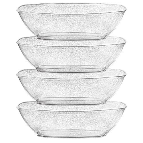 Posh Setting Disposable Oval Serving Bowls, Silver Glitter Plastic Serving Bowls, 4 Pack, 72 Ounce Large Plastic Disposable Party Snack, Buffet, Chips, or Salad Bowl, Heavy Duty | Amazon (US)