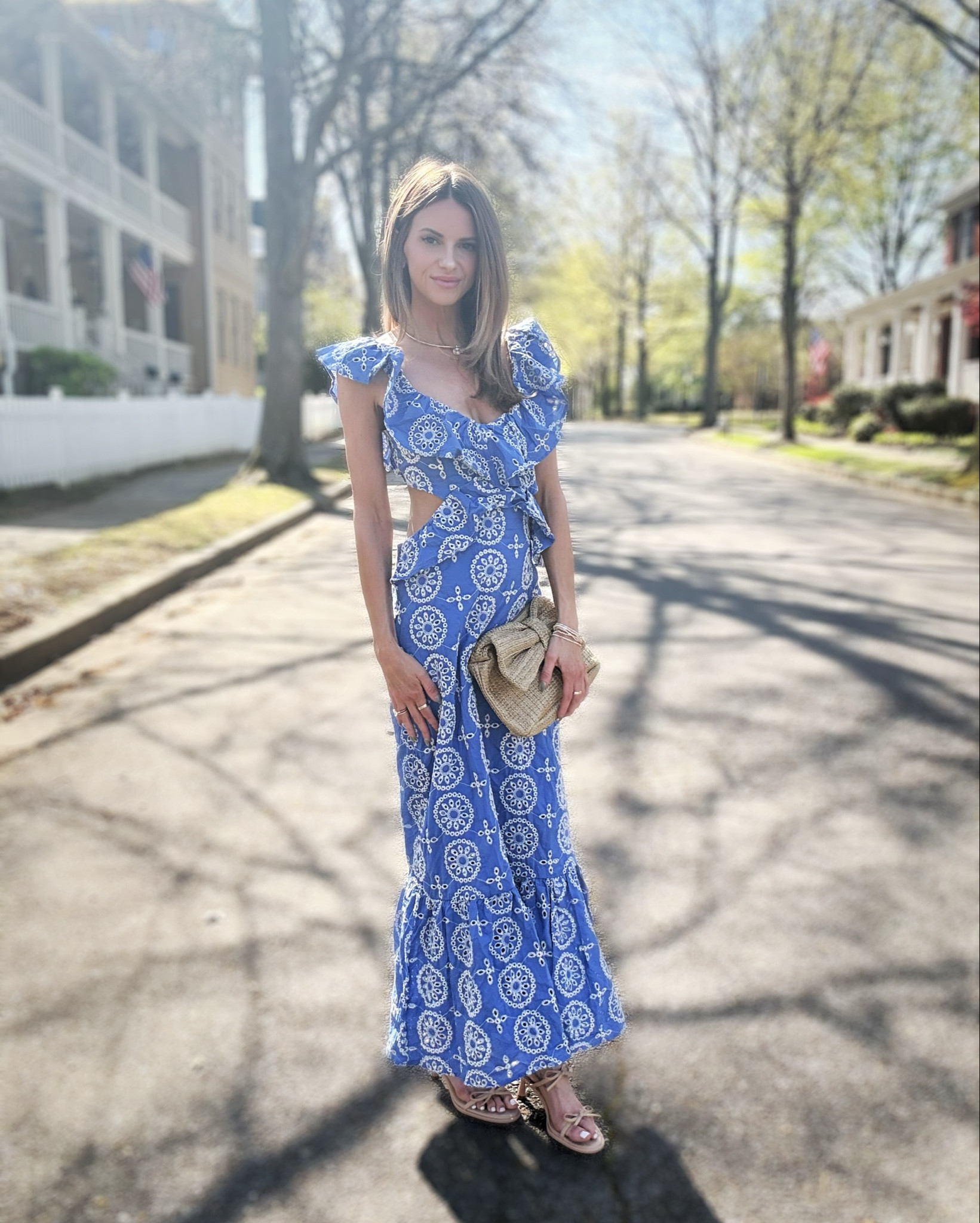 The most stunning eyelet open back dress from @Chicwish I love the ruffles and overall fit, I’m wearing a size small. The Straw bow clutch is also a perfect addition to this look. 

#LTKWedding #LTKPetite #LTKootd