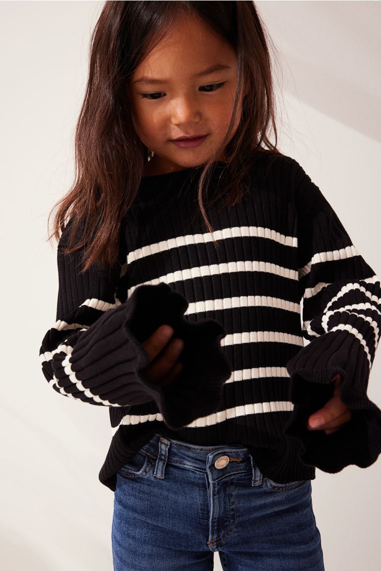 Rib Knit Sweater - Black/Stripe - Kids | H&M AU | H&M (AU)