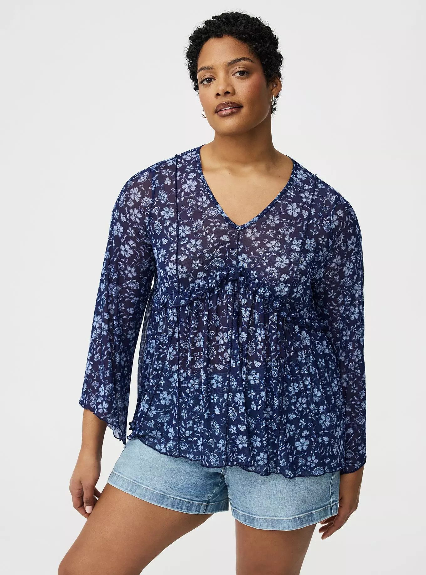 Mesh V-Neck Babydoll Top | Torrid (US & Canada)