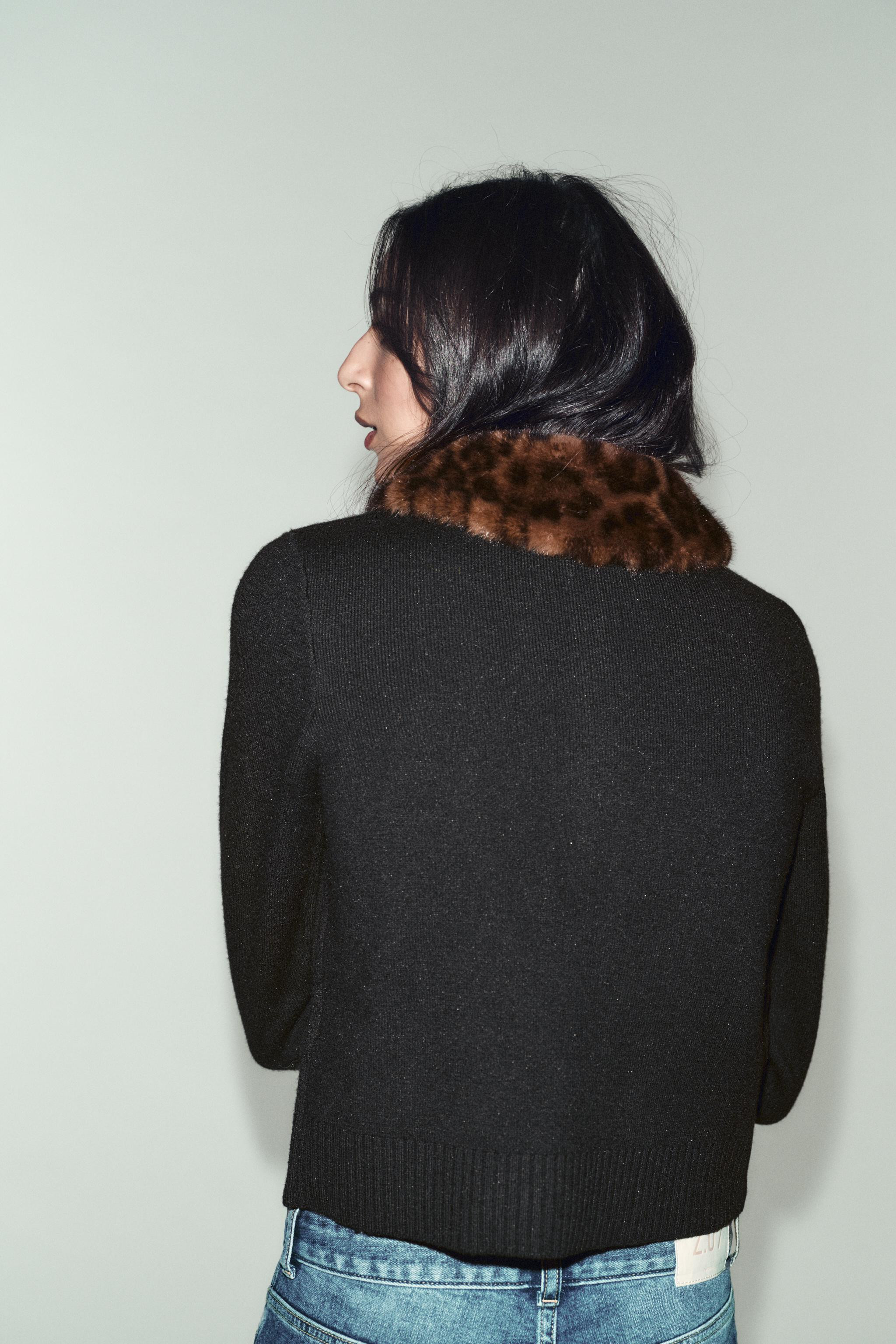 FAUX FUR COLLAR CARDIGAN | Zara US