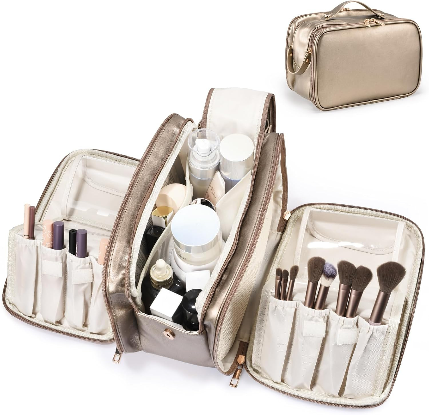 Travel Makeup Bag Women's Large Capacity Cosmetic Portable Organizer Large Opening Waterproof Sto... | Amazon (US)