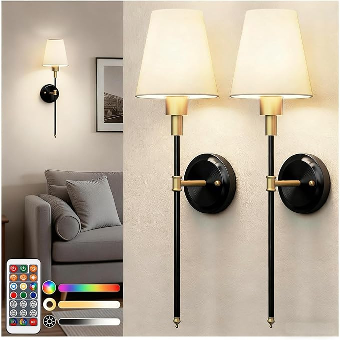 DORESshop Battery Operated Wall Sconce Set of 2, Wireless Wall Light Easy to Install, 7 Color Rec... | Amazon (US)