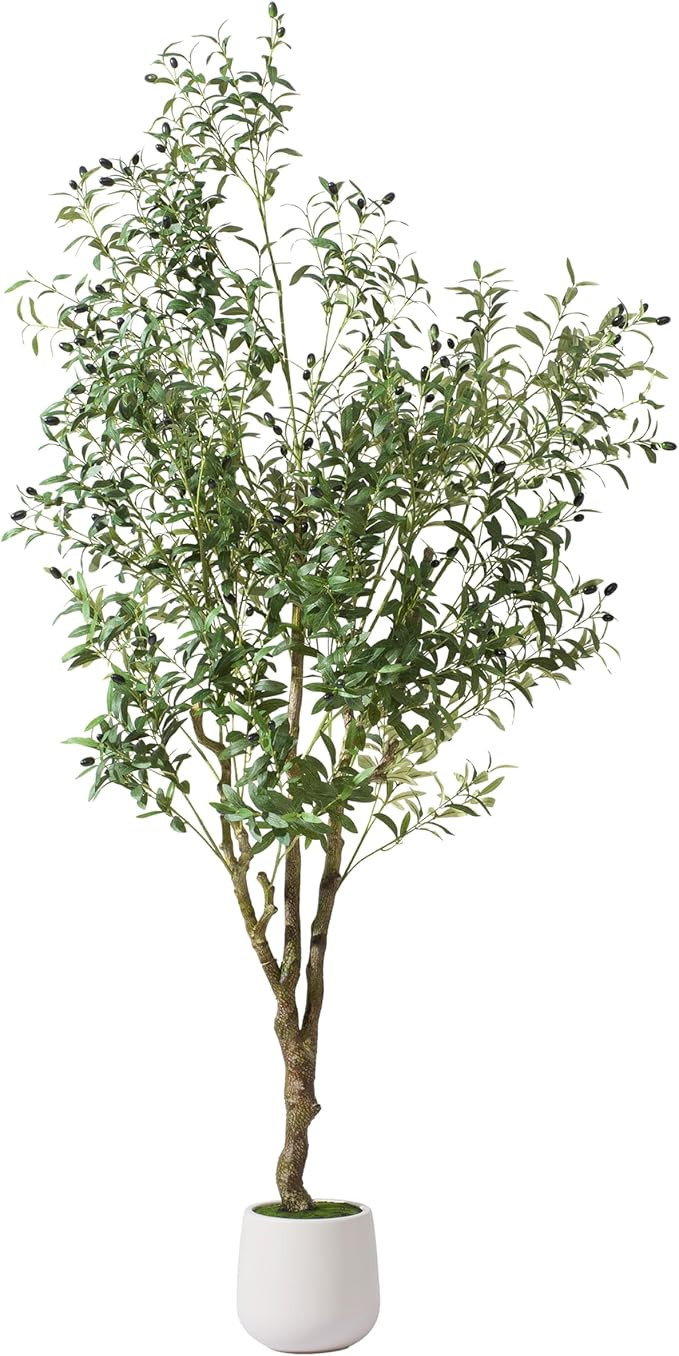 Olive Trees Artificial Indoor, 7FT Tall Faux Olive Tree with White Tall Planter, Artificial Plant... | Amazon (US)