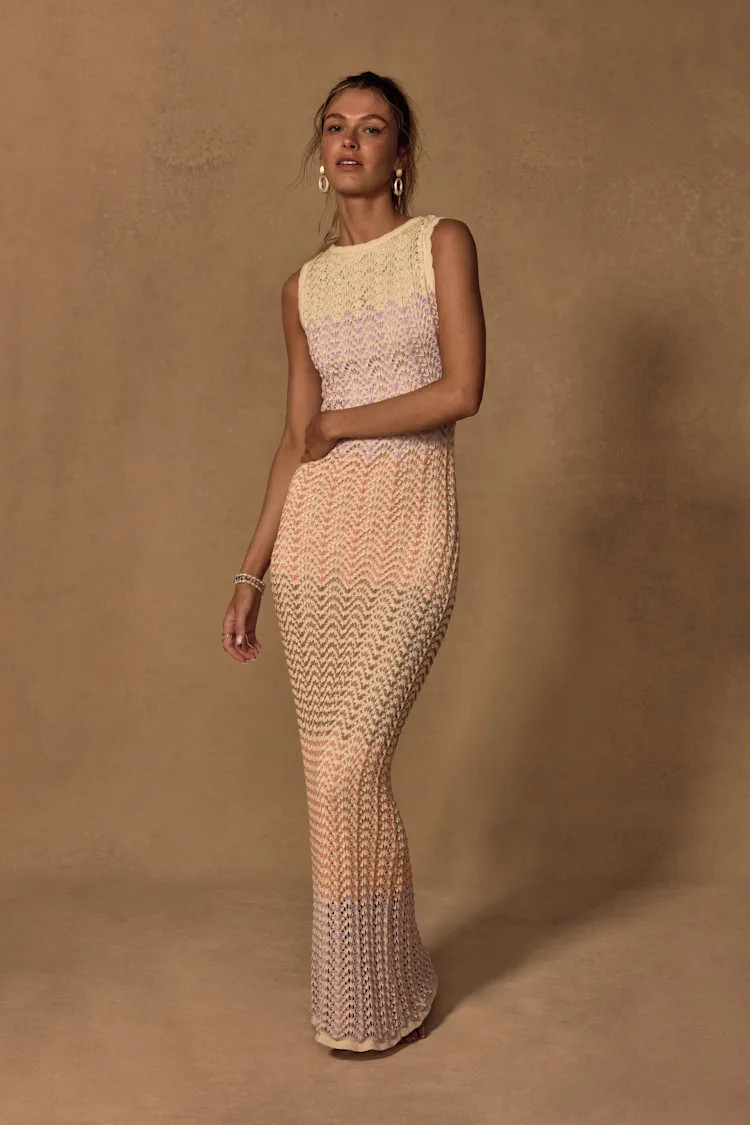 Kirsten Cream Multi Crochet Backless Maxi Dress | Lulus