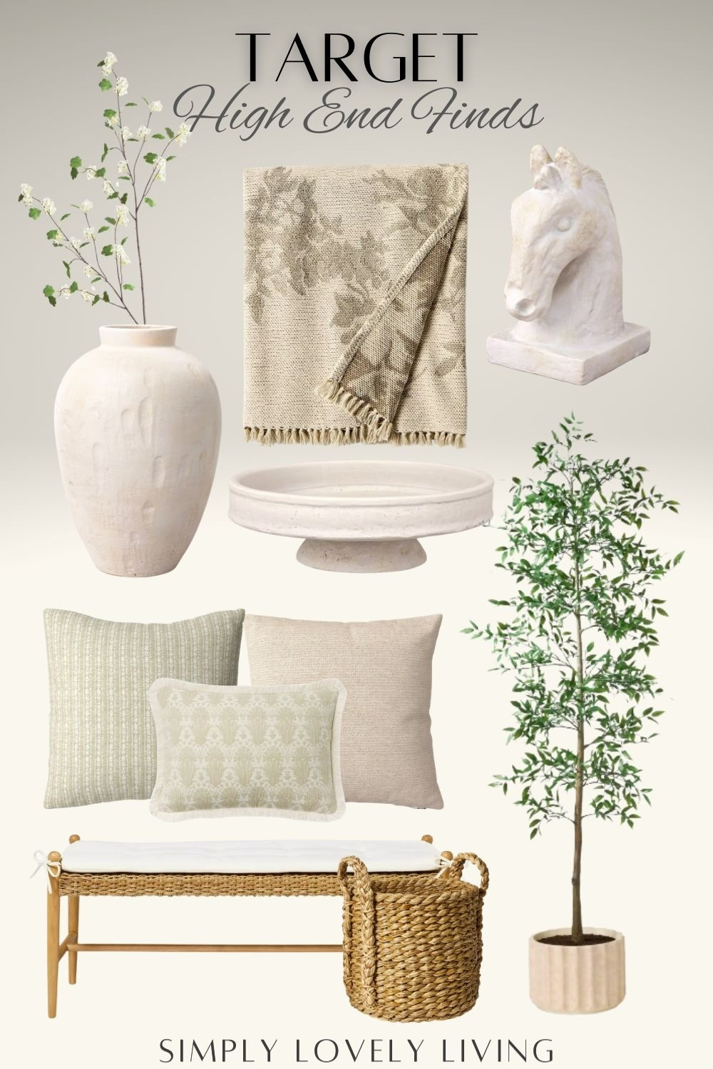 Target high end decor finds. Ceramic horse decorative object.. ceramic vase and trays, bowls. Faux tree. Floral throw blanket. Throw pillows. Wicker bench. #LTKfind #targethome

#LTKHome #LTKSeasonal