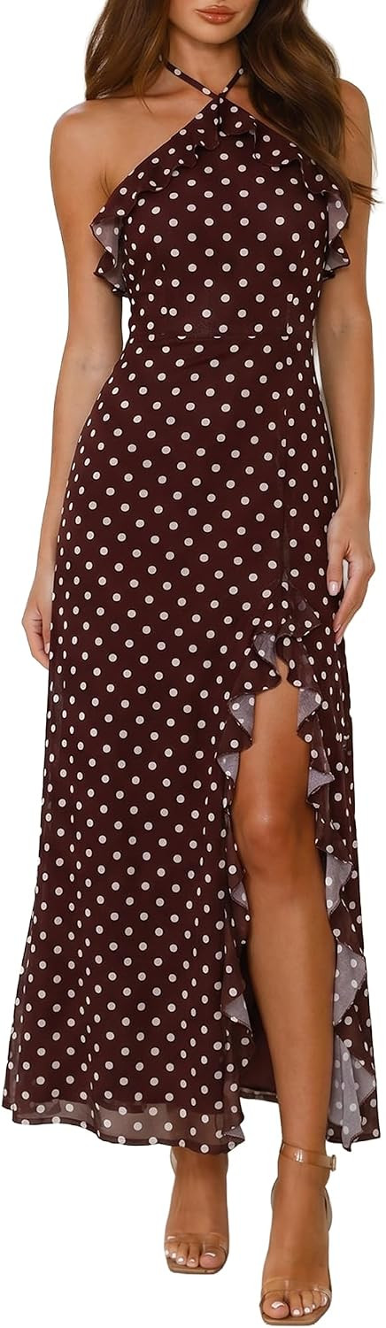Kaximil Women's Sexy Halter Wedding Guest Maxi Dresses | Amazon (US)