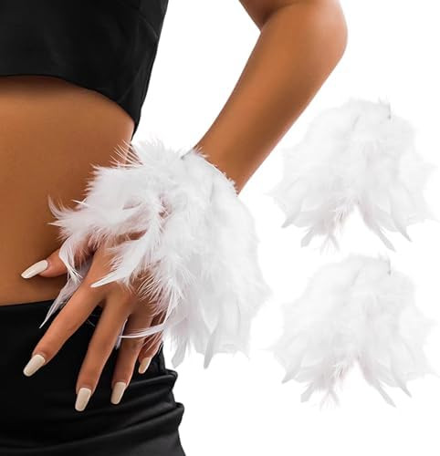 Feather Gloves for Women, Long Gothic Feather Wrist Band Cuffs for Wedding Halloween Cosplay Cost... | Amazon (US)