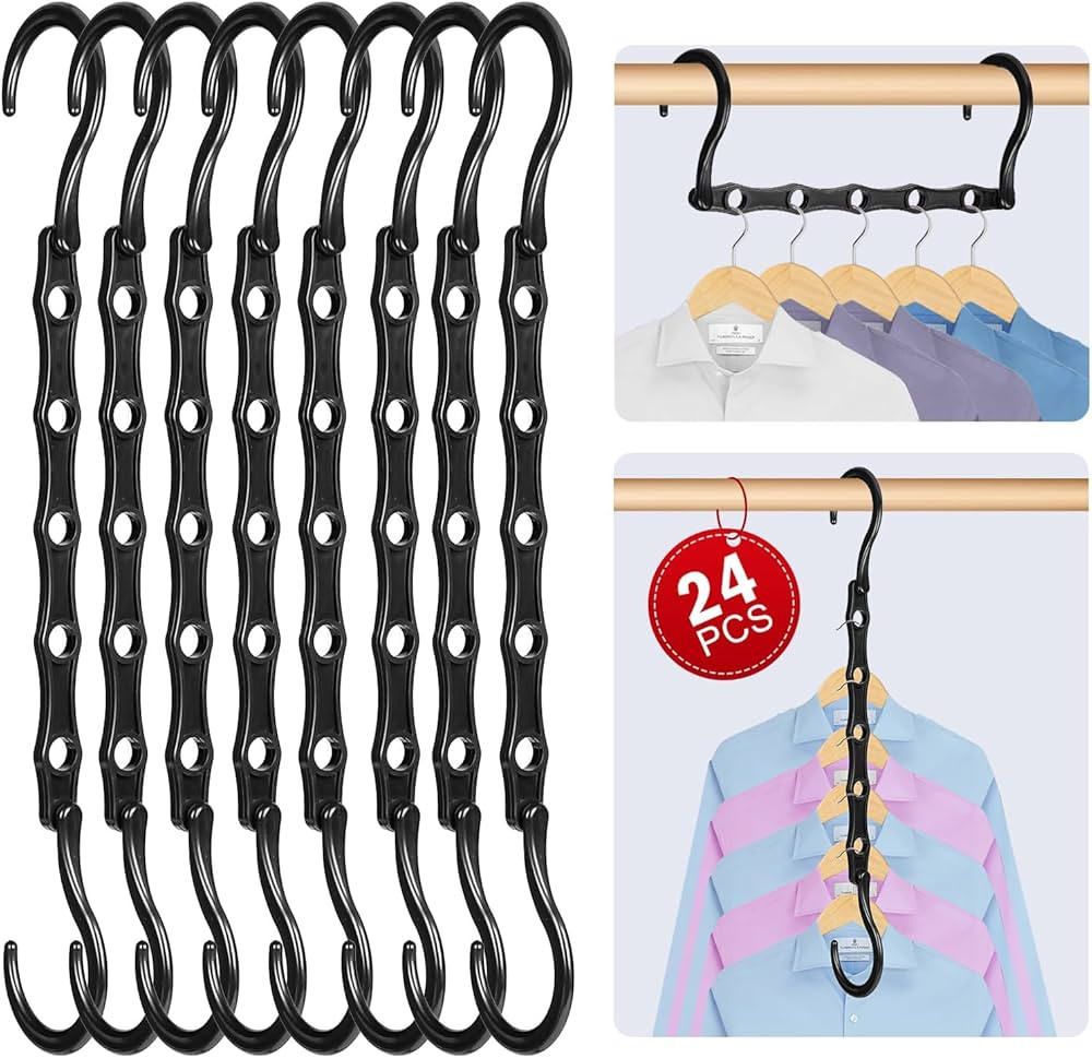 Magic Hangers Space Saving 24 Pack, Multifunction Closet Clothes Hanger Organizer and Storage, 5 Holes Closet Space Savers Hanger Stacker for Small Space Organization Apartment Dorm | Amazon (US)