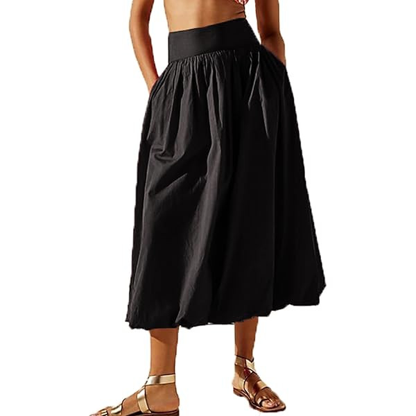 Women Y2k Bubble Long Skirt Low Rise Ruffle Aline Maxi Skirt Cute Summer Balloon Skirt | Amazon (UK)