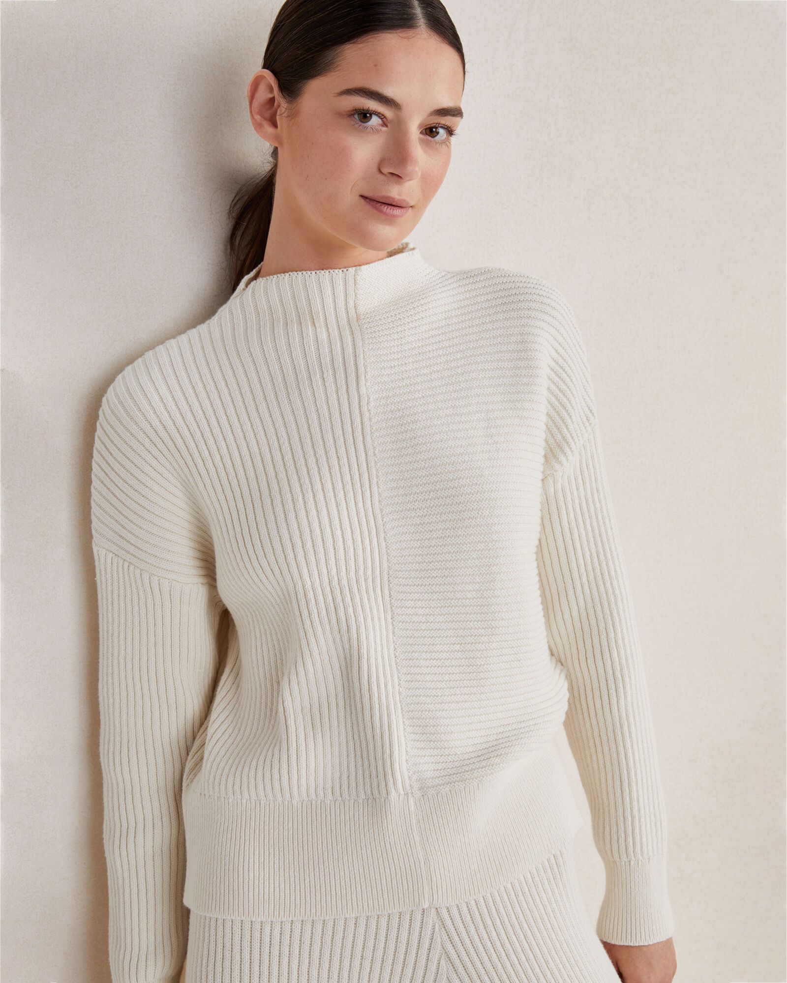 Organic Cotton Mixed Rib Mockneck Sweater | Haven Well Within