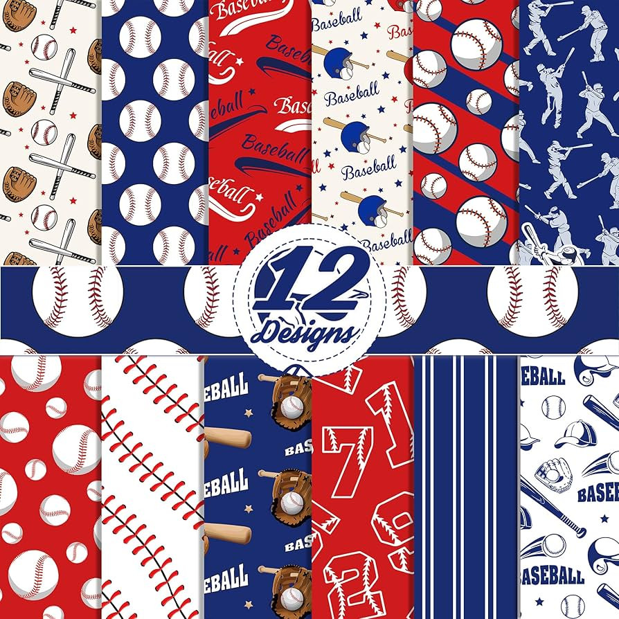 24 Sheets Baseball Scrapbook Paper 11.8'' x 11.8'' Baseball Pattern Paper Pack Sports Double-Side... | Amazon (US)