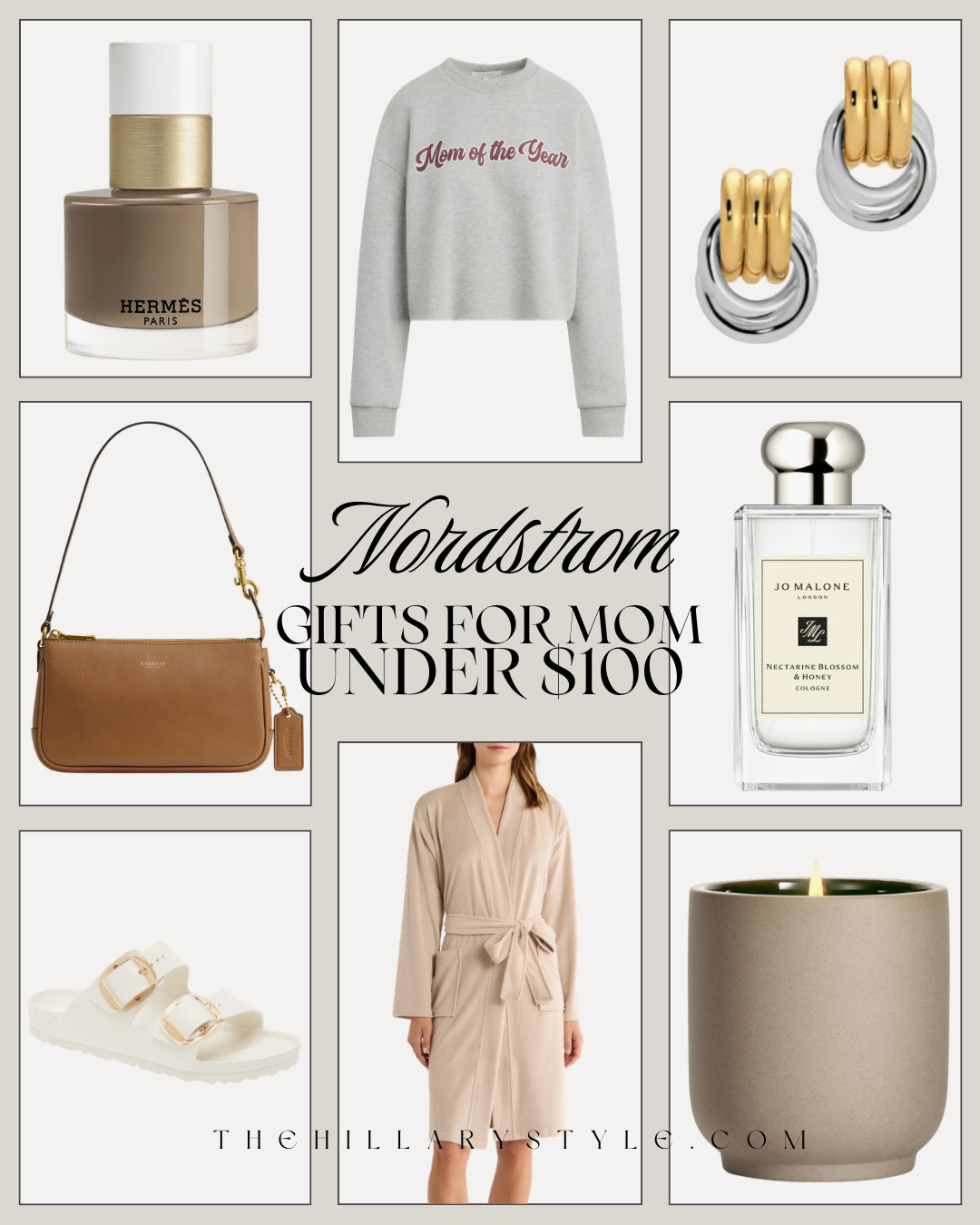 Nordstrom Mother’s Day Gifts Under $100 | The Ultimate Budget-Friendly Edit
Treating Mom to something special doesn't have to be a major splurge. This Mother's Day, show her your love with a curated selection of "quiet luxury" and "elevated basics" from Nordstrom, all under $100. My latest gift guide includes the viral Jo Malone Nectarine Blossom & Honey Cologne, a cozy and chic "Mom of the Year" sweatshirt for those off-duty days, timeless gold two-tone earrings, and a sleek leather shoulder bag she will use on repeat. Add a touch of elegance to her home with a beautiful concrete-potted candle, and finish it off with ultra-comfortable sandals. Find perfect gifts that combine everyday function with high-end style. Spoil her with affordable luxury she’ll adore! 

 #TheHillaryStyle #Nordstrom #GiftsForMom #Under100Gifts #AffordableLuxury #GiftGuide #QuietLuxury #ElevatedBasics #ActivewearStyle #MothersDayGiftIdeas #LTKGiftGuide #PinterestGifts 

#LTKMothersDay #LTKmomlife #LTKSeasonal